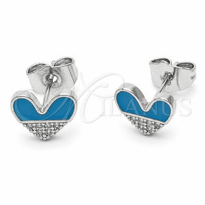Arete Dormilona 02.310.0175 Rodio Laminado, Diseño de Corazón, con Zirconia Cubica Blanca, Esmaltado Azul, Rodinado