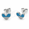 Arete Dormilona 02.310.0175 Rodio Laminado, Diseño de Corazón, con Zirconia Cubica Blanca, Esmaltado Azul, Rodinado