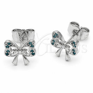 Arete Dormilona 02.310.0176 Rodio Laminado, Diseño de Mariposa y Arco, con Zirconia Cubica Turquoise, Esmaltado Azul, Rodinado