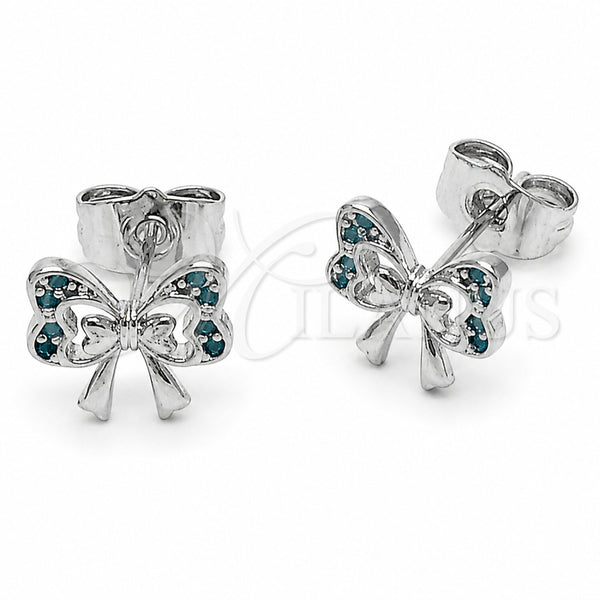 Arete Dormilona 02.310.0176 Rodio Laminado, Diseño de Mariposa y Arco, con Zirconia Cubica Turquoise, Esmaltado Azul, Rodinado