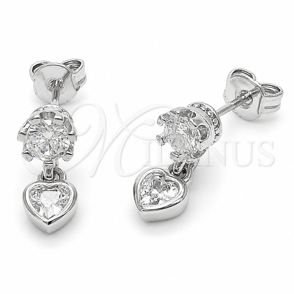 Arete Dormilona 02.310.0177 Rodio Laminado, Diseño de Corazón, con Zirconia Cubica Blanca, Pulido, Rodinado