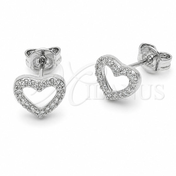Arete Dormilona 02.310.0180 Rodio Laminado, Diseño de Corazón, con Zirconia Cubica Blanca, Pulido, Rodinado