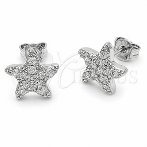 Arete Dormilona 02.310.0181 Rodio Laminado, Diseño de Pescado y Estrella, con Zirconia Cubica Blanca, Pulido, Rodinado