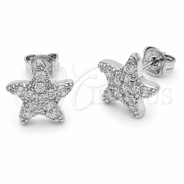 Arete Dormilona 02.310.0181 Rodio Laminado, Diseño de Pescado y Estrella, con Zirconia Cubica Blanca, Pulido, Rodinado