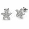 Arete Dormilona 02.310.0181 Rodio Laminado, Diseño de Pescado y Estrella, con Zirconia Cubica Blanca, Pulido, Rodinado