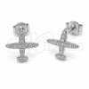 Arete Dormilona 02.310.0182 Rodio Laminado, Diseño de Avión, con Zirconia Cubica Blanca, Pulido, Rodinado