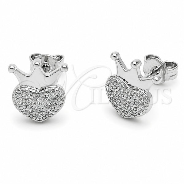 Arete Dormilona 02.310.0184 Rodio Laminado, Diseño de Corona y Corazón, con Zirconia Cubica Blanca, Pulido, Rodinado