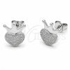Arete Dormilona 02.310.0184 Rodio Laminado, Diseño de Corona y Corazón, con Zirconia Cubica Blanca, Pulido, Rodinado