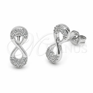Arete Dormilona 02.310.0185 Rodio Laminado, Diseño de Infinito, con Zirconia Cubica Blanca, Pulido, Rodinado