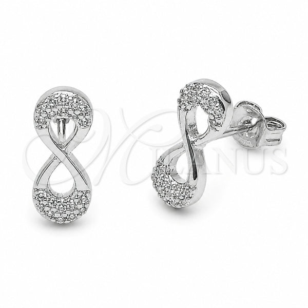 Arete Dormilona 02.310.0185 Rodio Laminado, Diseño de Infinito, con Zirconia Cubica Blanca, Pulido, Rodinado