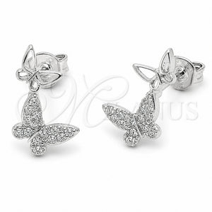 Arete Dormilona 02.310.0187 Rodio Laminado, Diseño de Mariposa, con Micro Pave Blanca, Pulido, Rodinado
