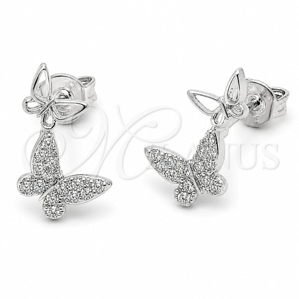 Arete Dormilona 02.310.0187 Rodio Laminado, Diseño de Mariposa, con Micro Pave Blanca, Pulido, Rodinado
