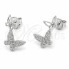 Arete Dormilona 02.310.0187 Rodio Laminado, Diseño de Mariposa, con Micro Pave Blanca, Pulido, Rodinado
