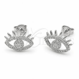 Arete Dormilona 02.310.0037.1 Rodio Laminado, Diseño de Ojo Griego, con Micro Pave Blanca, Pulido, Rodinado