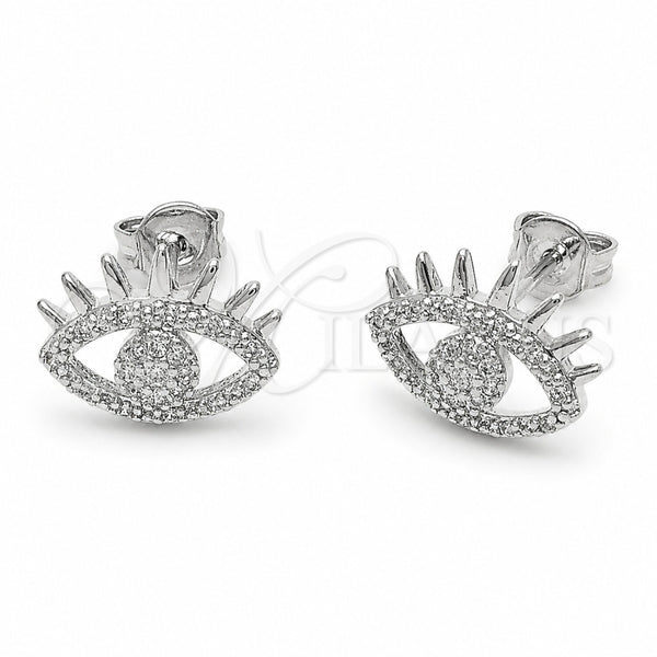 Arete Dormilona 02.310.0037.1 Rodio Laminado, Diseño de Ojo Griego, con Micro Pave Blanca, Pulido, Rodinado