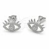 Arete Dormilona 02.310.0037.1 Rodio Laminado, Diseño de Ojo Griego, con Micro Pave Blanca, Pulido, Rodinado
