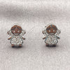 Arete Dormilona 02.310.0189 Rodio Laminado, Diseño de Niñita Pequeña, con Zirconia Cubica Blanca, Pulido, Rodinado
