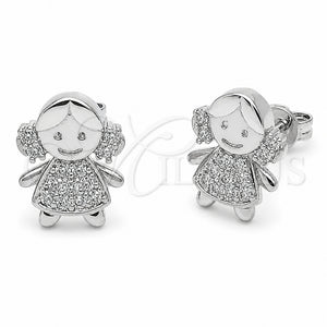 Arete Dormilona 02.310.0189 Rodio Laminado, Diseño de Niñita Pequeña, con Zirconia Cubica Blanca, Pulido, Rodinado