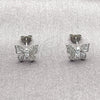 Arete Dormilona 02.310.0191 Rodio Laminado, Diseño de Mariposa, con Micro Pave Blanca, Pulido, Rodinado