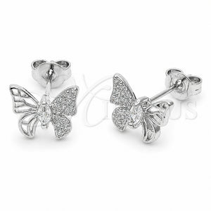 Arete Dormilona 02.310.0191 Rodio Laminado, Diseño de Mariposa, con Micro Pave Blanca, Pulido, Rodinado