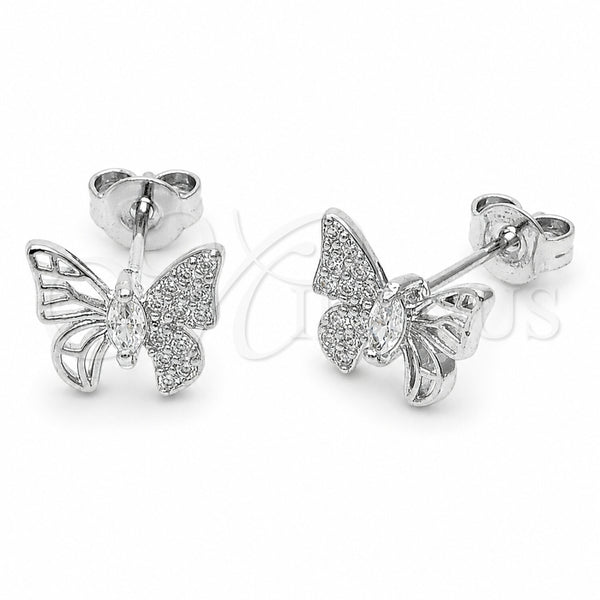 Arete Dormilona 02.310.0191 Rodio Laminado, Diseño de Mariposa, con Micro Pave Blanca, Pulido, Rodinado