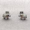Arete Dormilona 02.310.0050.1 Rodio Laminado, Diseño de Elefante, con Micro Pave Blanca, Pulido, Rodinado