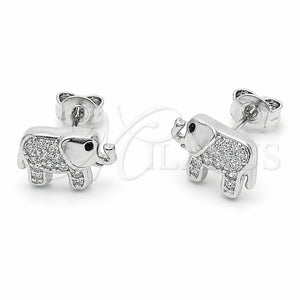 Arete Dormilona 02.310.0050.1 Rodio Laminado, Diseño de Elefante, con Micro Pave Blanca, Pulido, Rodinado