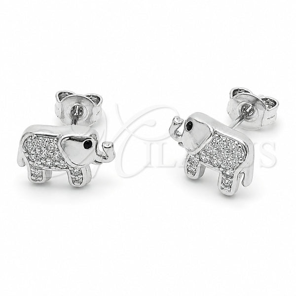 Arete Dormilona 02.310.0050.1 Rodio Laminado, Diseño de Elefante, con Micro Pave Blanca, Pulido, Rodinado