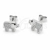 Arete Dormilona 02.310.0050.1 Rodio Laminado, Diseño de Elefante, con Micro Pave Blanca, Pulido, Rodinado