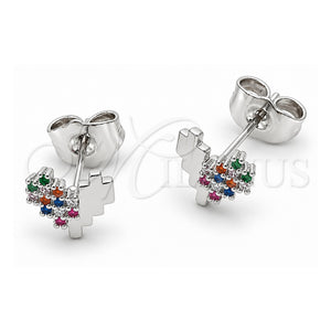 Arete Dormilona 02.310.0194 Oro Laminado Blanco, Diseño de Corazón, con Zirconia Cubica Multicolor, Pulido, Rodinado