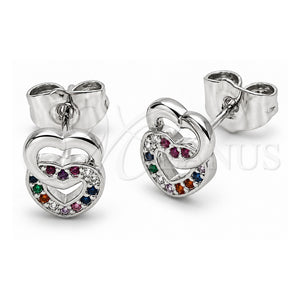 Arete Dormilona 02.310.0196 Oro Laminado Blanco, Diseño de Corazón, con Zirconia Cubica Multicolor, Pulido, Rodinado