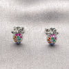 Arete Dormilona 02.310.0197 Rodio Laminado, Diseño de Pina, con Zirconia Cubica Multicolor, Pulido, Rodinado