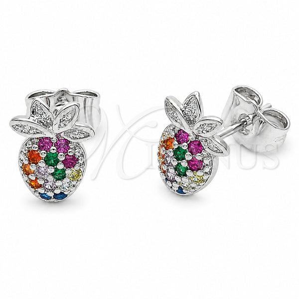 Arete Dormilona 02.310.0197 Rodio Laminado, Diseño de Pina, con Zirconia Cubica Multicolor, Pulido, Rodinado