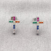 Arete Dormilona 02.310.0199 Rodio Laminado, Diseño de Cruz, con Zirconia Cubica Multicolor, Pulido, Rodinado