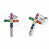 Arete Dormilona 02.310.0199 Rodio Laminado, Diseño de Cruz, con Zirconia Cubica Multicolor, Pulido, Rodinado