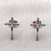Arete Dormilona 02.310.0186.1 Rodio Laminado, Diseño de Cruz, con Zirconia Cubica Multicolor, Pulido, Rodinado