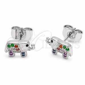 Arete Dormilona 02.310.0050.2 Rodio Laminado, Diseño de Elefante, con Zirconia Cubica Negro y Multicolor, Pulido, Rodinado