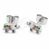 Arete Dormilona 02.310.0050.2 Rodio Laminado, Diseño de Elefante, con Zirconia Cubica Negro y Multicolor, Pulido, Rodinado