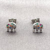 Arete Dormilona 02.310.0202 Rodio Laminado, Diseño de Elefante, con Zirconia Cubica Negro y Multicolor, Pulido, Rodinado