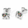 Arete Dormilona 02.310.0202 Rodio Laminado, Diseño de Elefante, con Zirconia Cubica Negro y Multicolor, Pulido, Rodinado