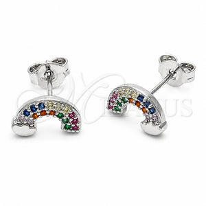Arete Dormilona 02.310.0203 Rodio Laminado, con Zirconia Cubica Multicolor, Pulido, Rodinado