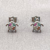 Arete Dormilona 02.310.0154.1 Rodio Laminado, Diseño de Tortuga, con Zirconia Cubica Multicolor, Pulido, Rodinado