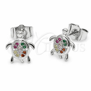 Arete Dormilona 02.310.0154.1 Rodio Laminado, Diseño de Tortuga, con Zirconia Cubica Multicolor, Pulido, Rodinado