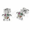 Arete Dormilona 02.310.0154.1 Rodio Laminado, Diseño de Tortuga, con Zirconia Cubica Multicolor, Pulido, Rodinado