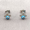 Arete Dormilona 02.310.0205 Rodio Laminado, Diseño de Abeja y Ojo Griego, con Micro Pave Blanca, Esmaltado Azul, Rodinado