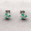 Arete Dormilona 02.310.0206 Rodio Laminado, Diseño de Flor, con Zirconia Cubica Verde y Blanca, Pulido, Rodinado