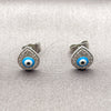 Arete Dormilona 02.310.0209 Rodio Laminado, Diseño de Gota y Ojo Griego, con Micro Pave Blanca, Esmaltado Azul, Rodinado