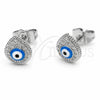 Arete Dormilona 02.310.0209 Rodio Laminado, Diseño de Gota y Ojo Griego, con Micro Pave Blanca, Esmaltado Azul, Rodinado