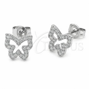Arete Dormilona 02.310.0211 Rodio Laminado, Diseño de Mariposa, con Zirconia Cubica Blanca, Pulido, Rodinado