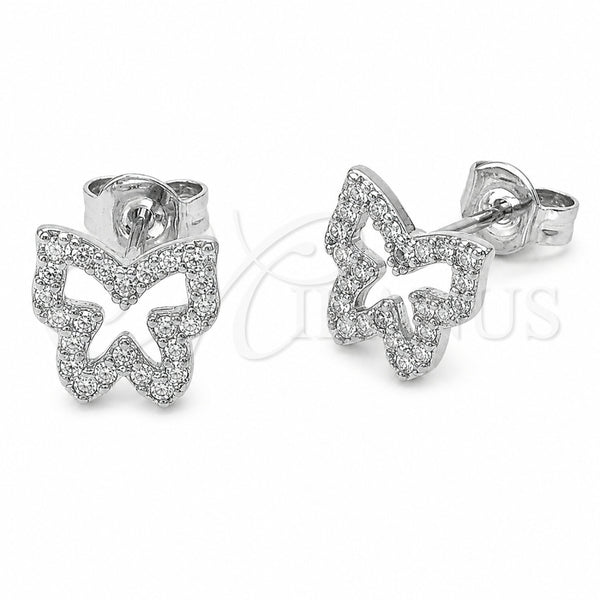 Arete Dormilona 02.310.0211 Rodio Laminado, Diseño de Mariposa, con Zirconia Cubica Blanca, Pulido, Rodinado